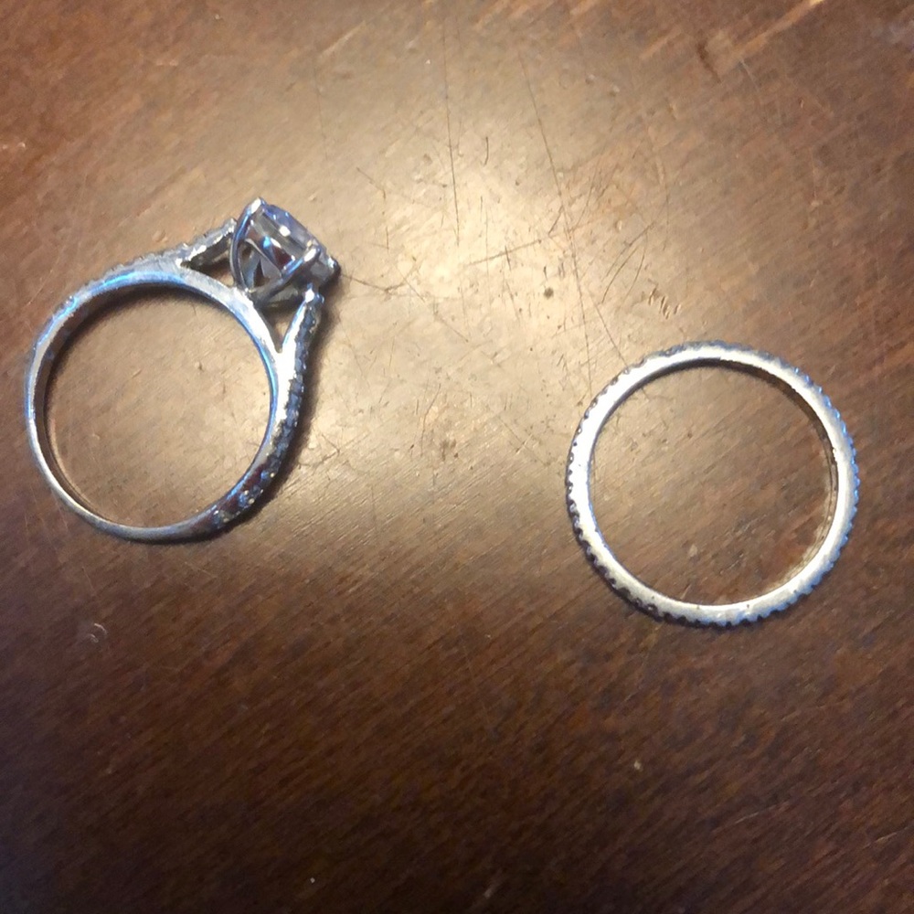 Cubic zirconia engagement and wedding band set.